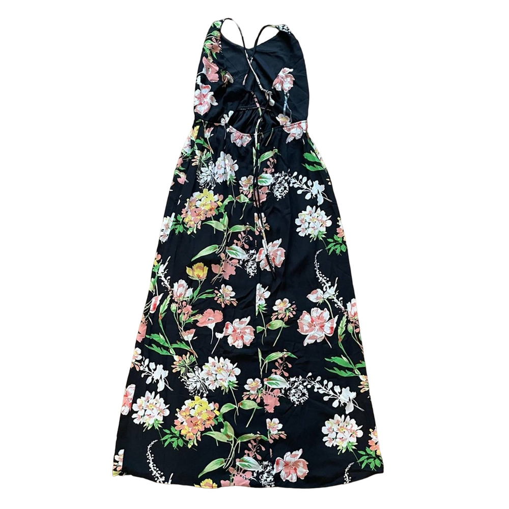 Copied - Shinestar black floral flower pink green lined dress size large L b19